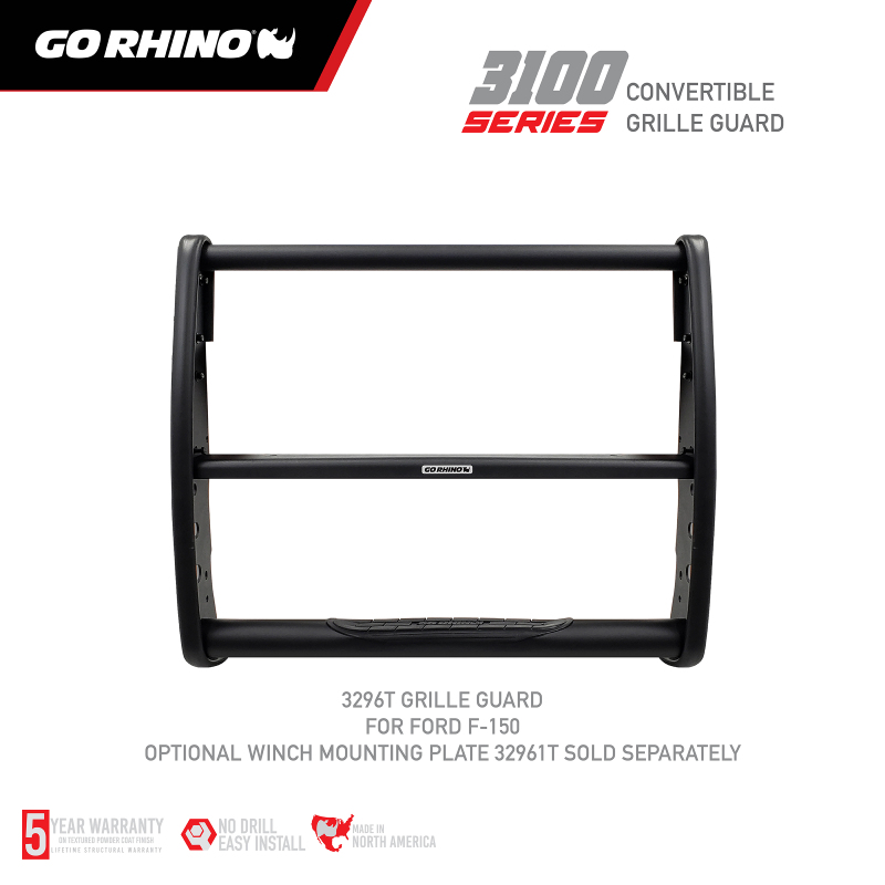 Ford F-150 Grille Guard - Front - Go Rhino - 3100 Series StepGuard - Textured Black - `18-`20